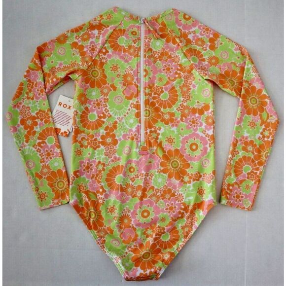 Roxy ERGWR03354 Girl's Sz 12/L Orange Last in Paradise L/S One Piece Swimsuit - Picture 2 of 10
